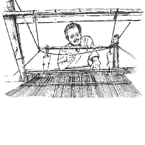 Man is weaving a silk saree using an old Traditional weaving method